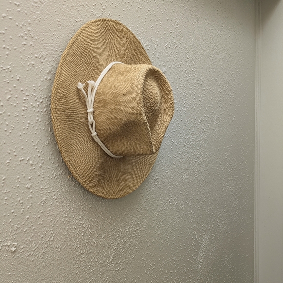 Tan Straw Hat with White Band - Picture 2 of 3